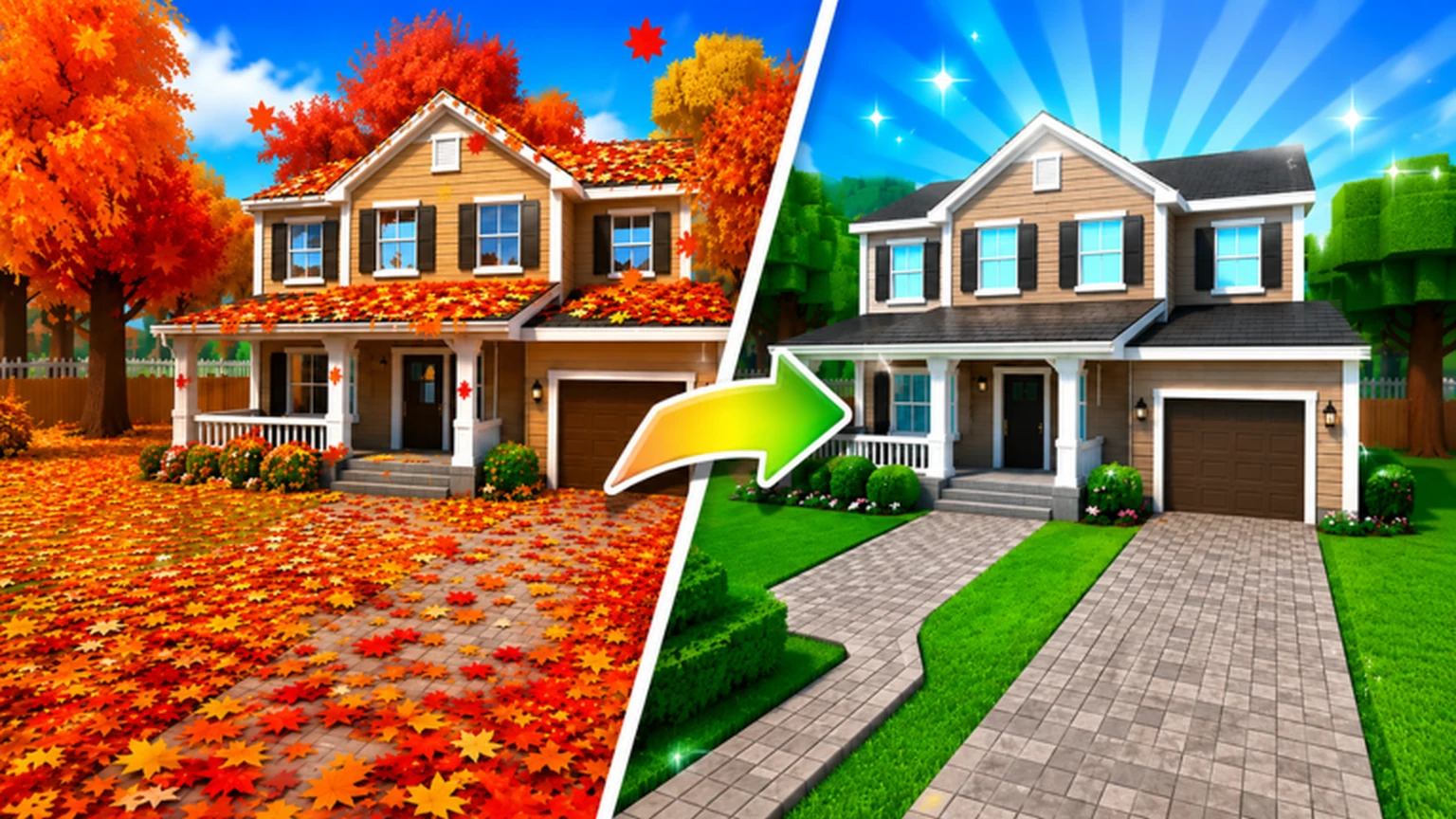 Official Garden Cleaner Evolution house before and after leaf cleanup